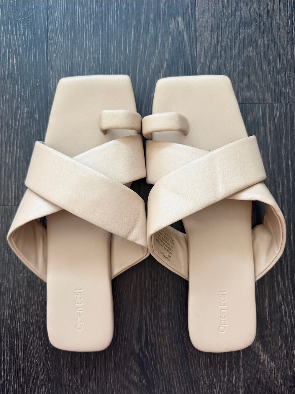 OpenEdit Neutral Crisscross Toe-Ring Slide Sandals in Cream
